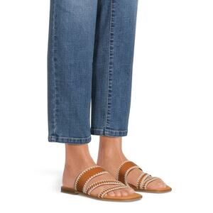 Time and Tru Women Memory Foam Strappy Embroidered Slip On Sandal Size 9.5 Brown